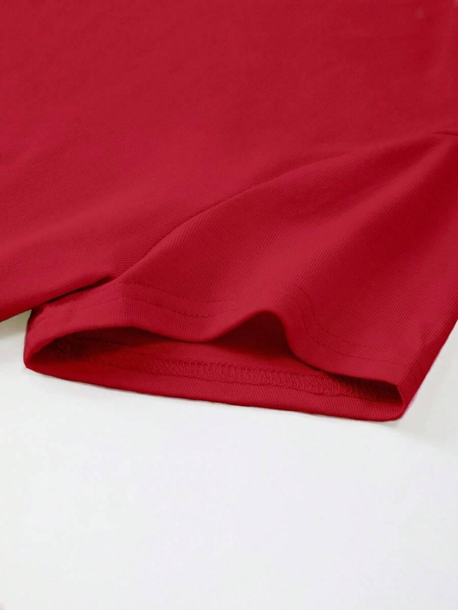 czerwony t-shirt okrągły dekolt 
