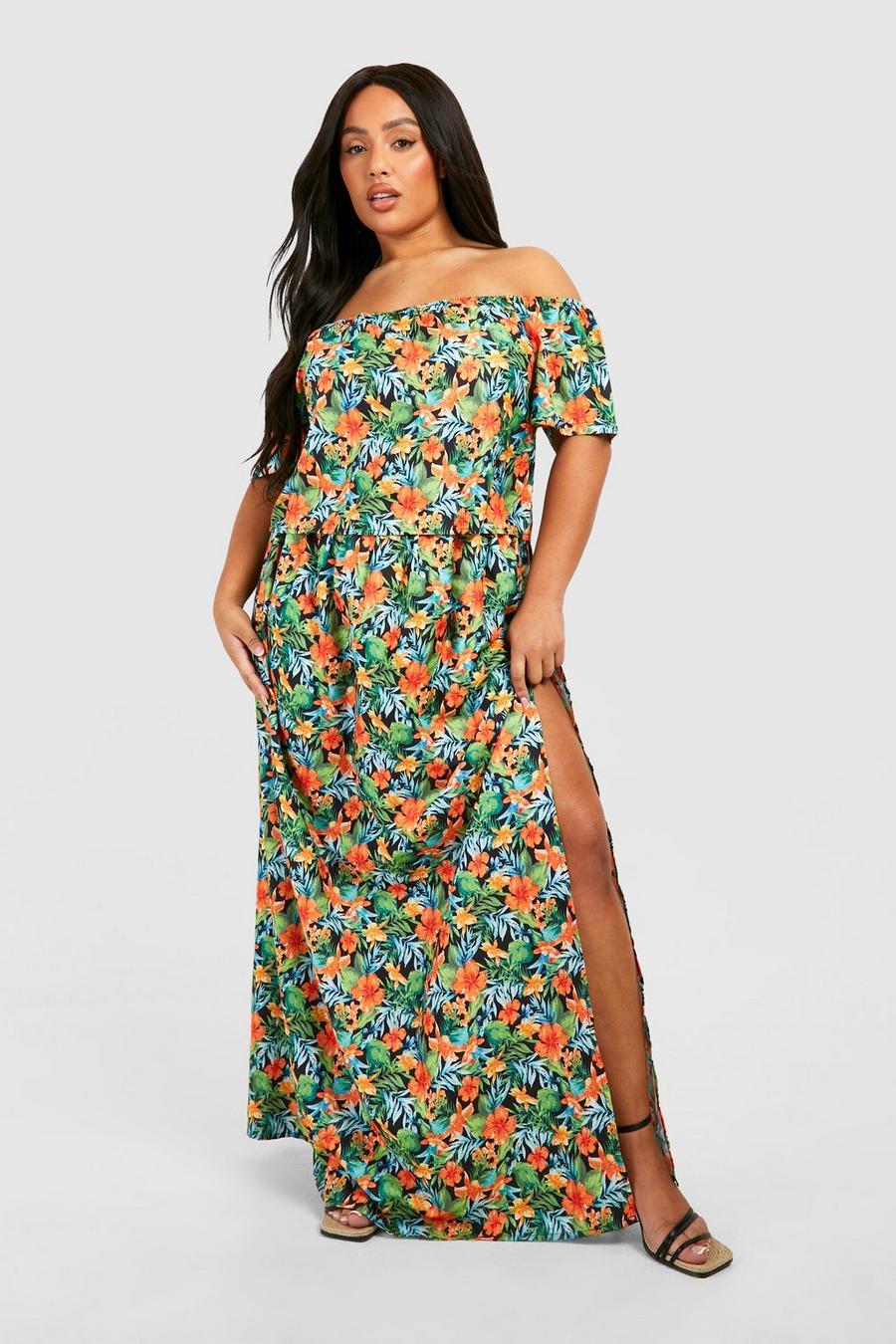 maxi spódnica tropical print rozporek