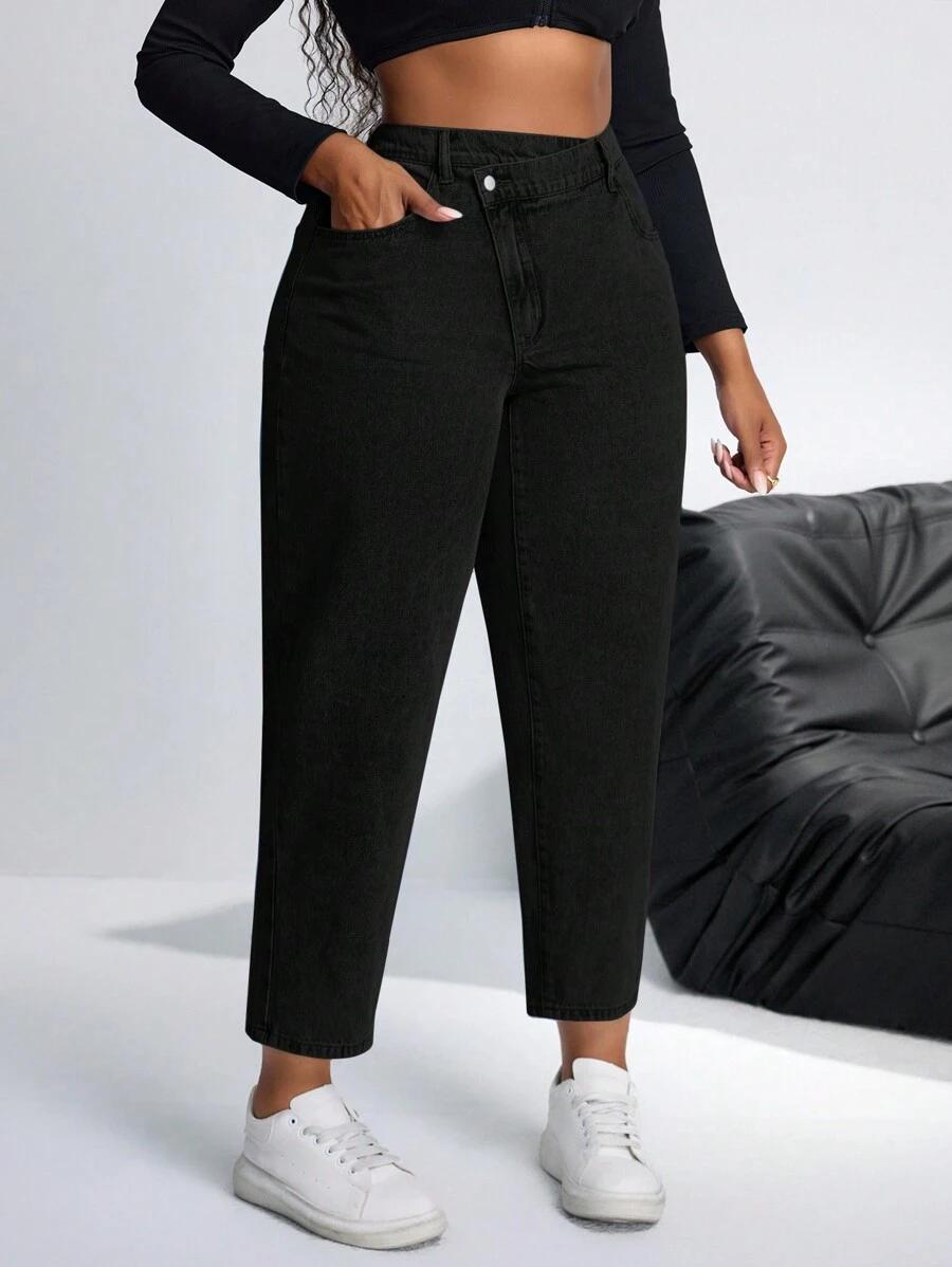CZARNE SPODNIE JEANS ASYMETRIA