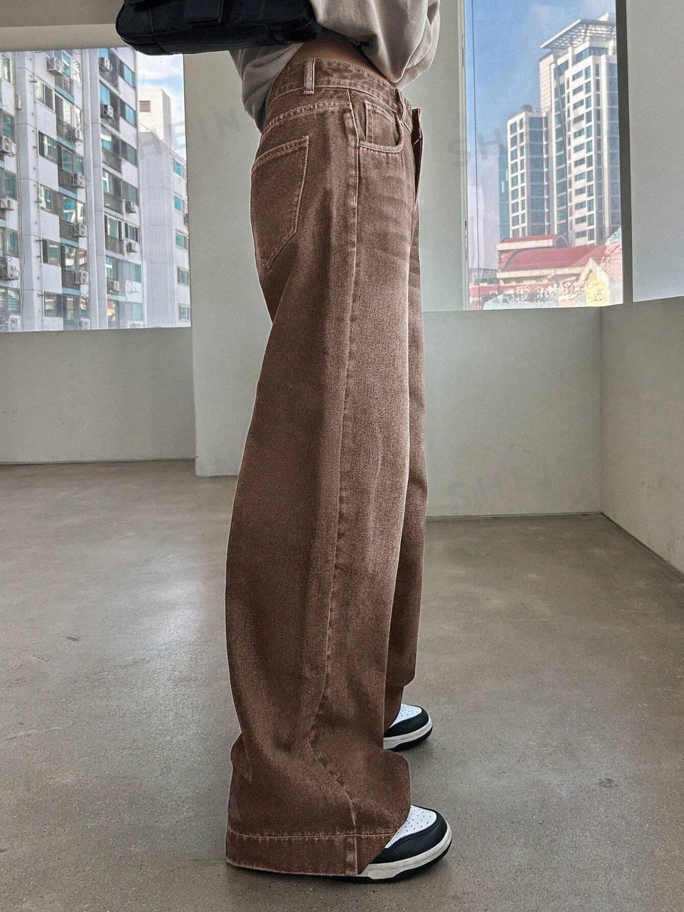 BRĄZOWE SPODNIE JEANS