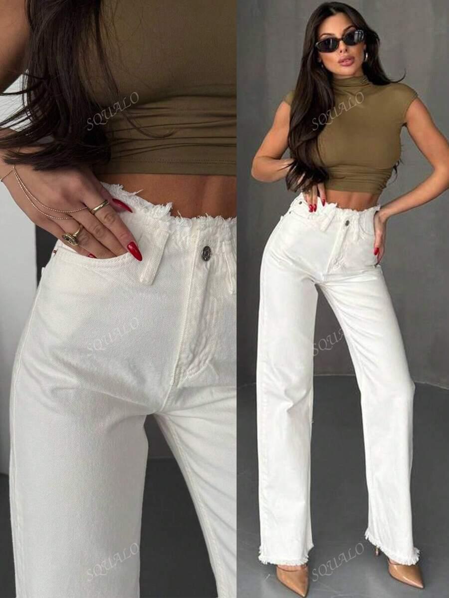 KREMOWE SPODNIE JEANS
