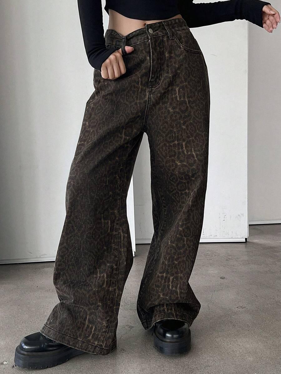 SPODNIE JEANS Z SZEROKIMI NOGAWKAMI ANIMAL PRINT 