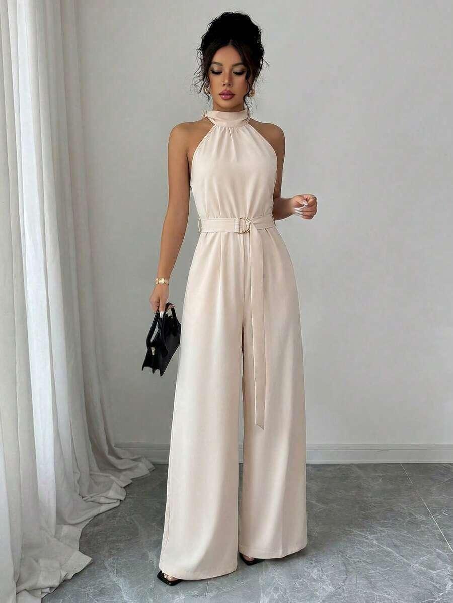 beżowy elegancki kombinezon