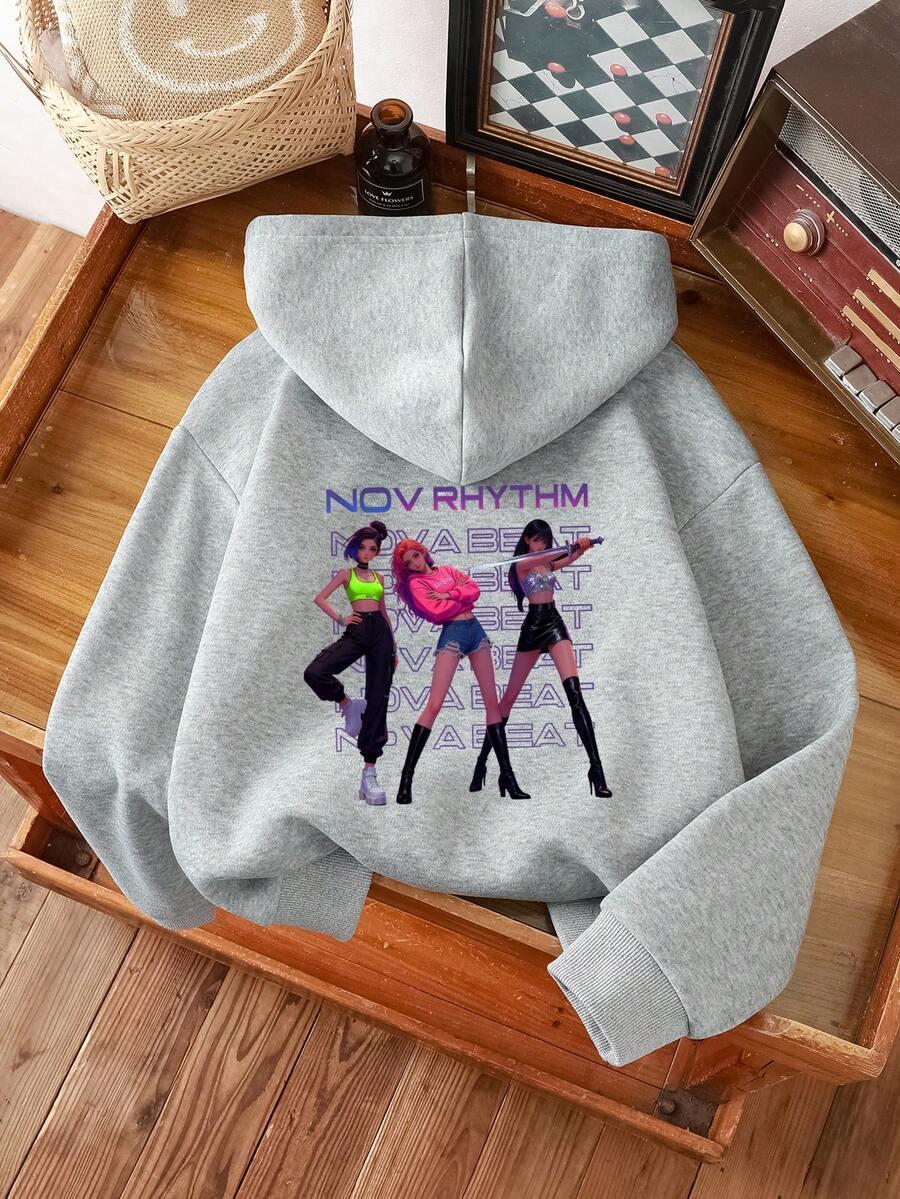 szara bluza kapturem nadruk K-POP NOVA BEAT