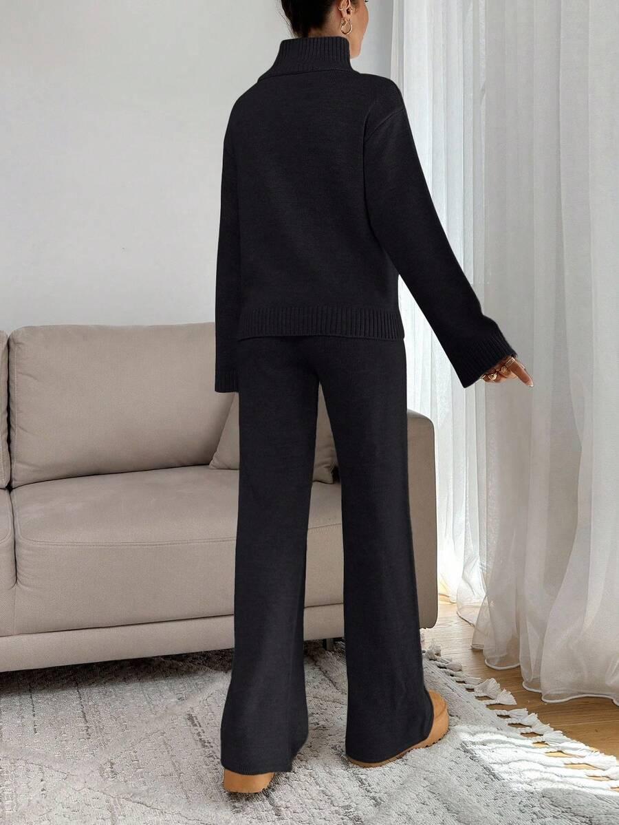 CZARNY KOMPLET SWETER SPODNIE