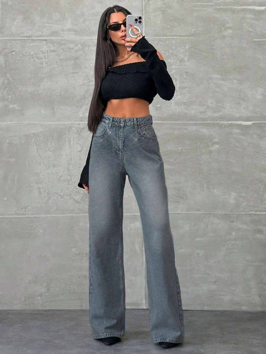 spodnie jeans zdobienia dżety