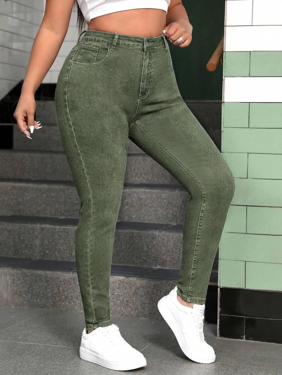 ZIELONE SPODNIE JEANS WYSOKI STAN