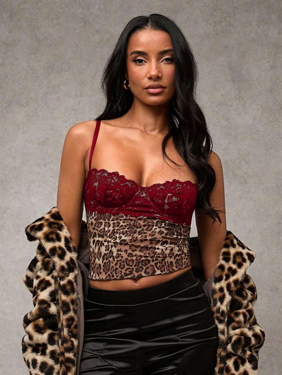 TOP NA RAMIĄCZKACH KORONKA ANIMAL PRINT 