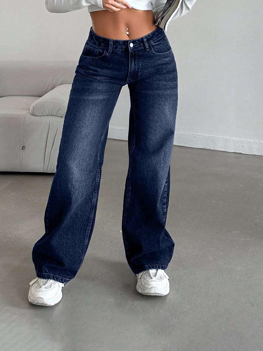 GRANATOWE SPODNIE JEANS 
