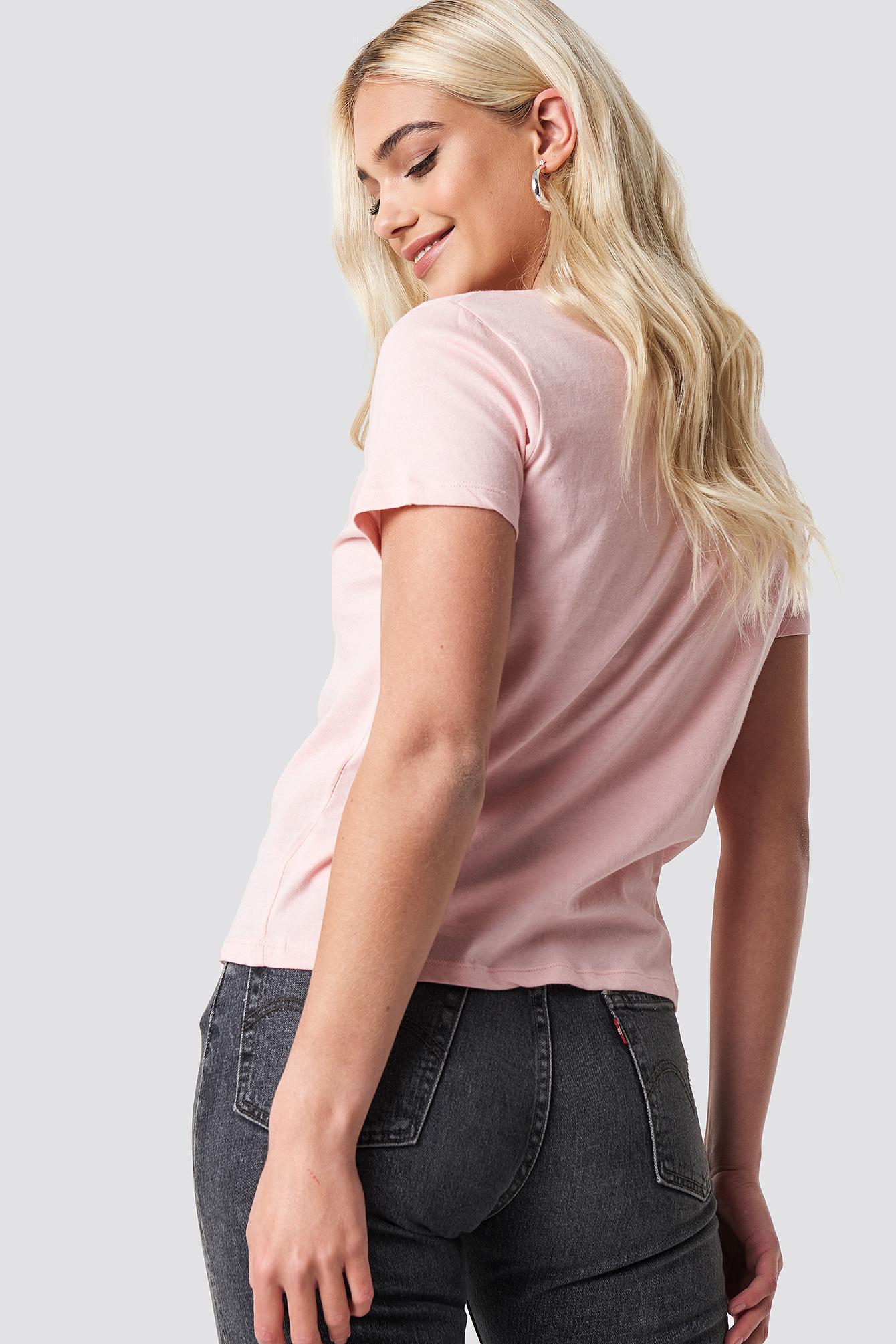 różowy t-shirt v neck 