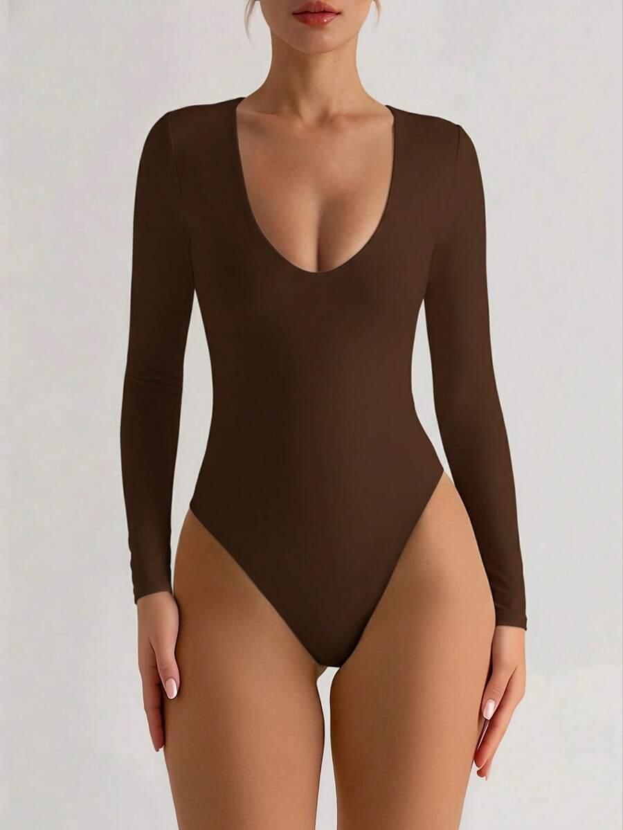 brązowe body długi rękaw