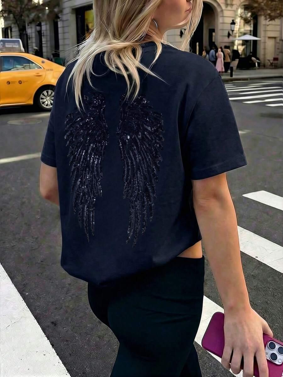 niebieski t-shirt zdobienie