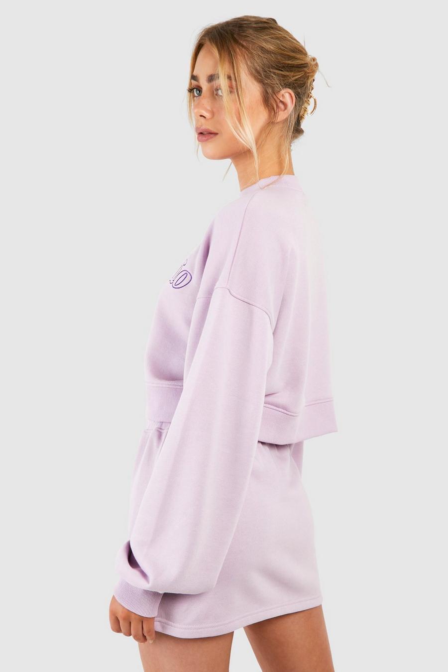 fioletowa krótka bluza okrągły dekolt haft Dsgn Studio
