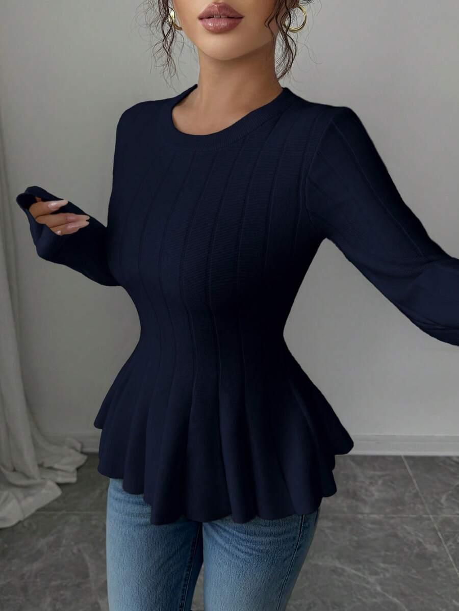 granatowy sweter długi rękaw