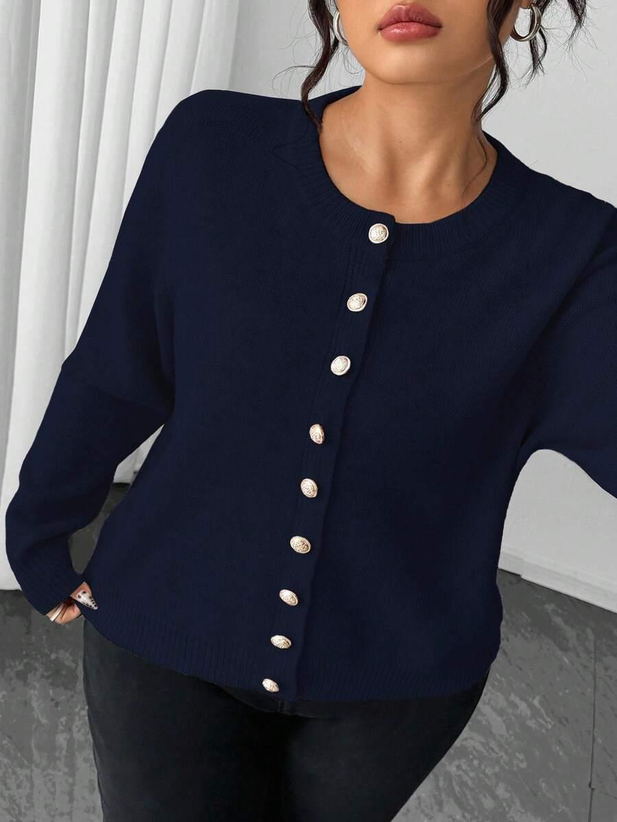 GRANATOWY SWETER GUZIKI