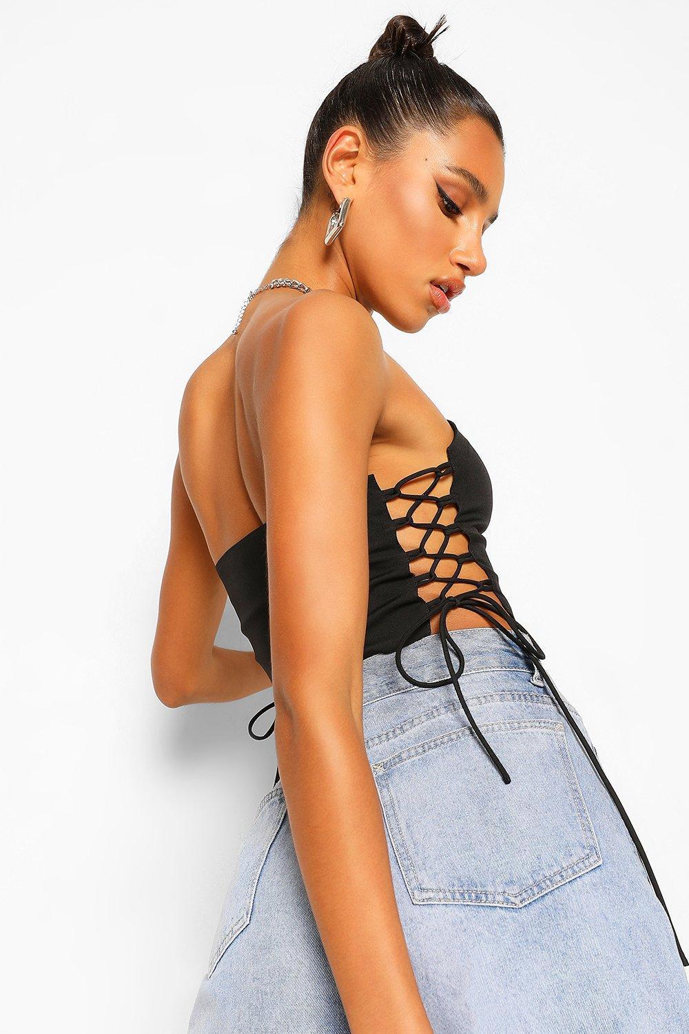 czarny crop top wiązania