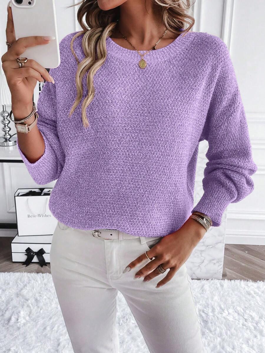 FIOLETOWY DZIANINOWY SWETER