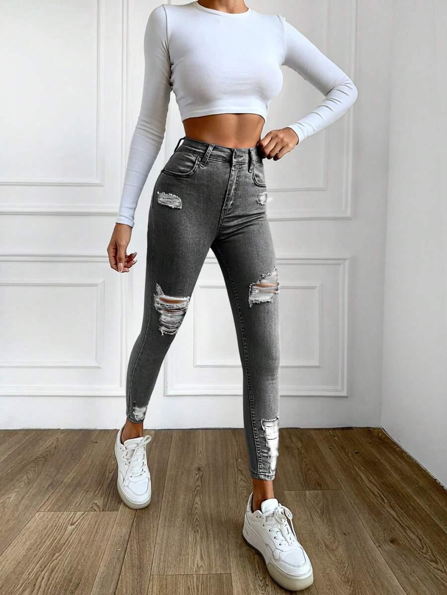 SZARE SPODNIE JEANS