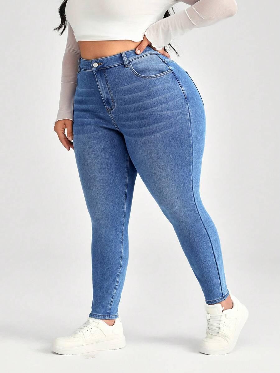 JEANSY DAMSKIE SLIM PLUS SIZE BAWEŁNA WYSOKI STAN