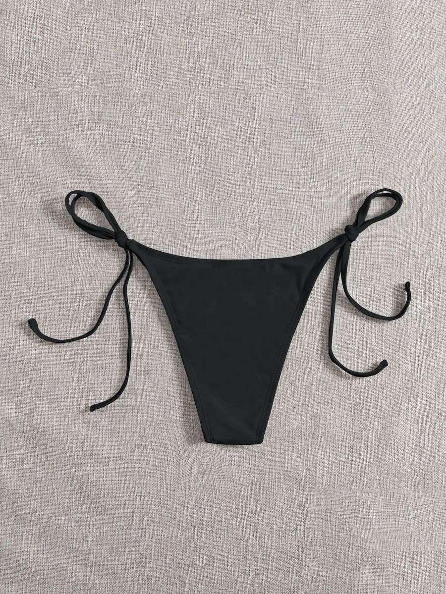 GŁADKI CZARNY DÓŁ OD BIKINI WIĄZANIE