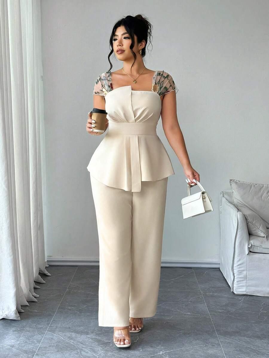 komplet bluzka spodnie haft 