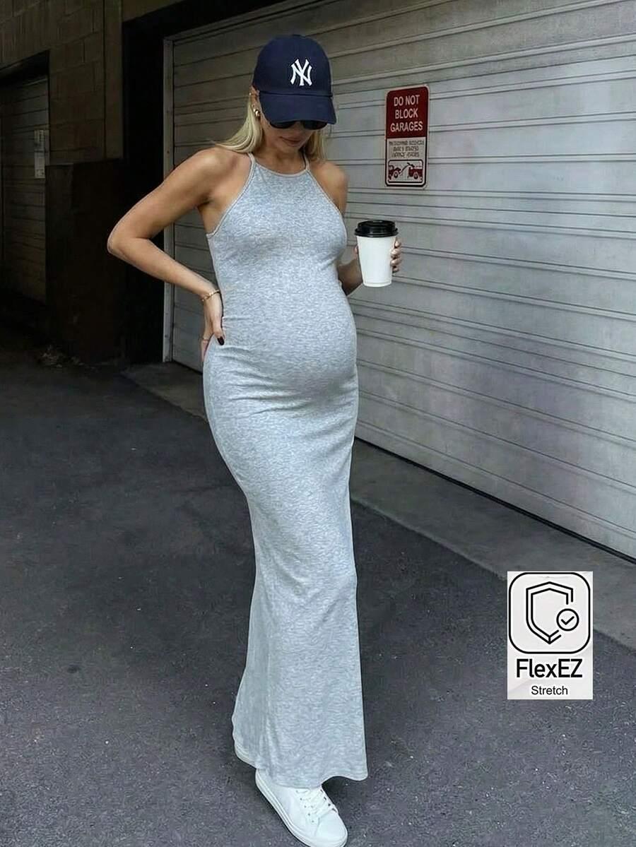 szara ciążowa maxi sukienka