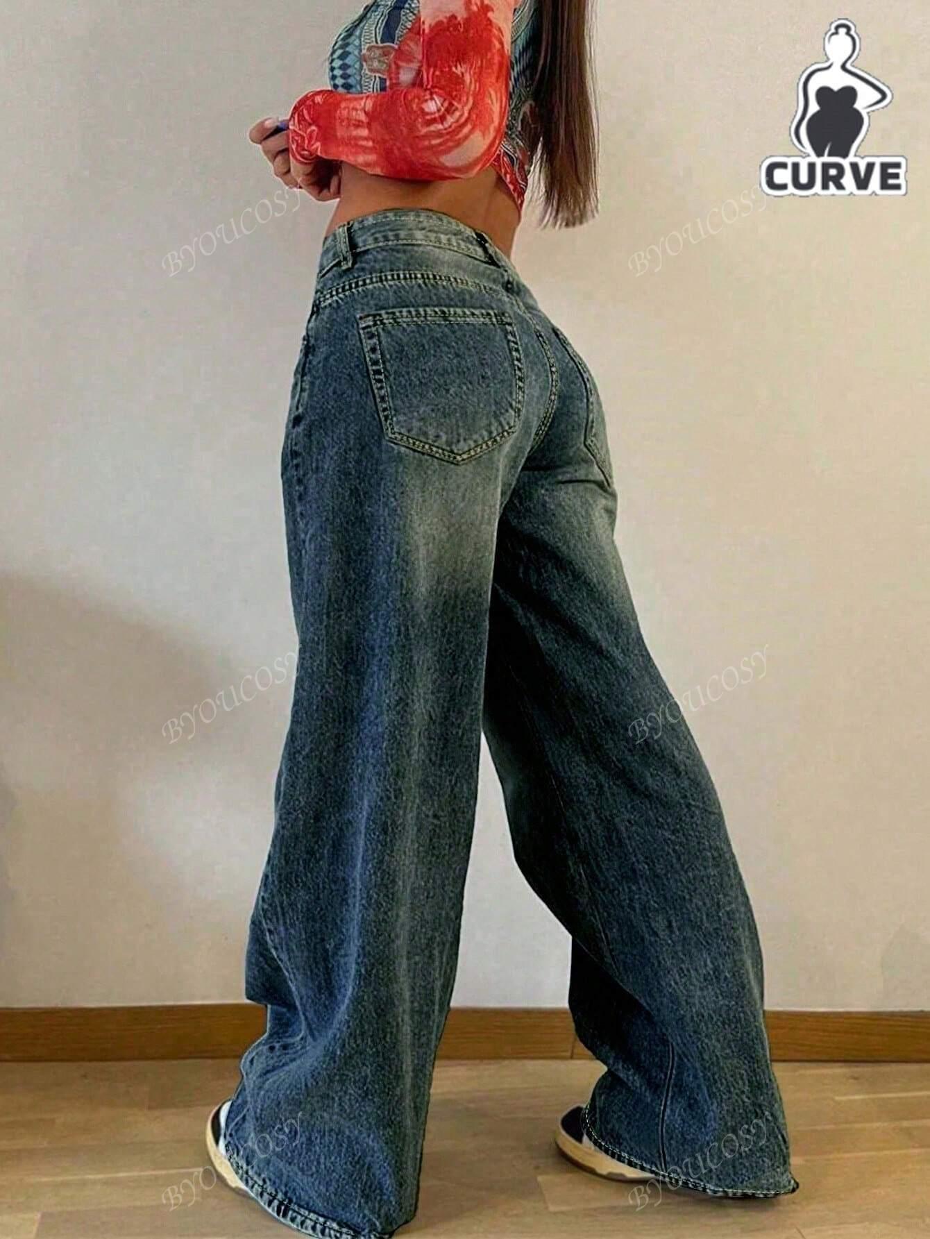 NIEBIESKIE SPODNIE JEANS SZEROKA NOGAWKA