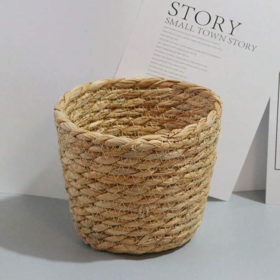 BEŻOWY PLECIONY KOSZ