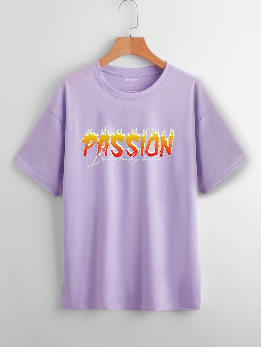 fioletowy t-shirt nadruk