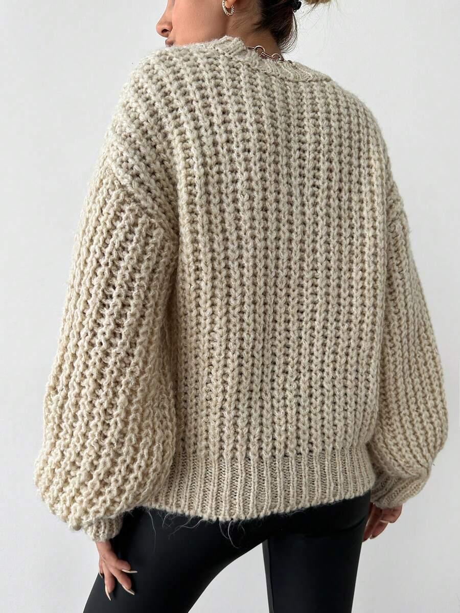 BEŻOWY SWETER DZIANINA 