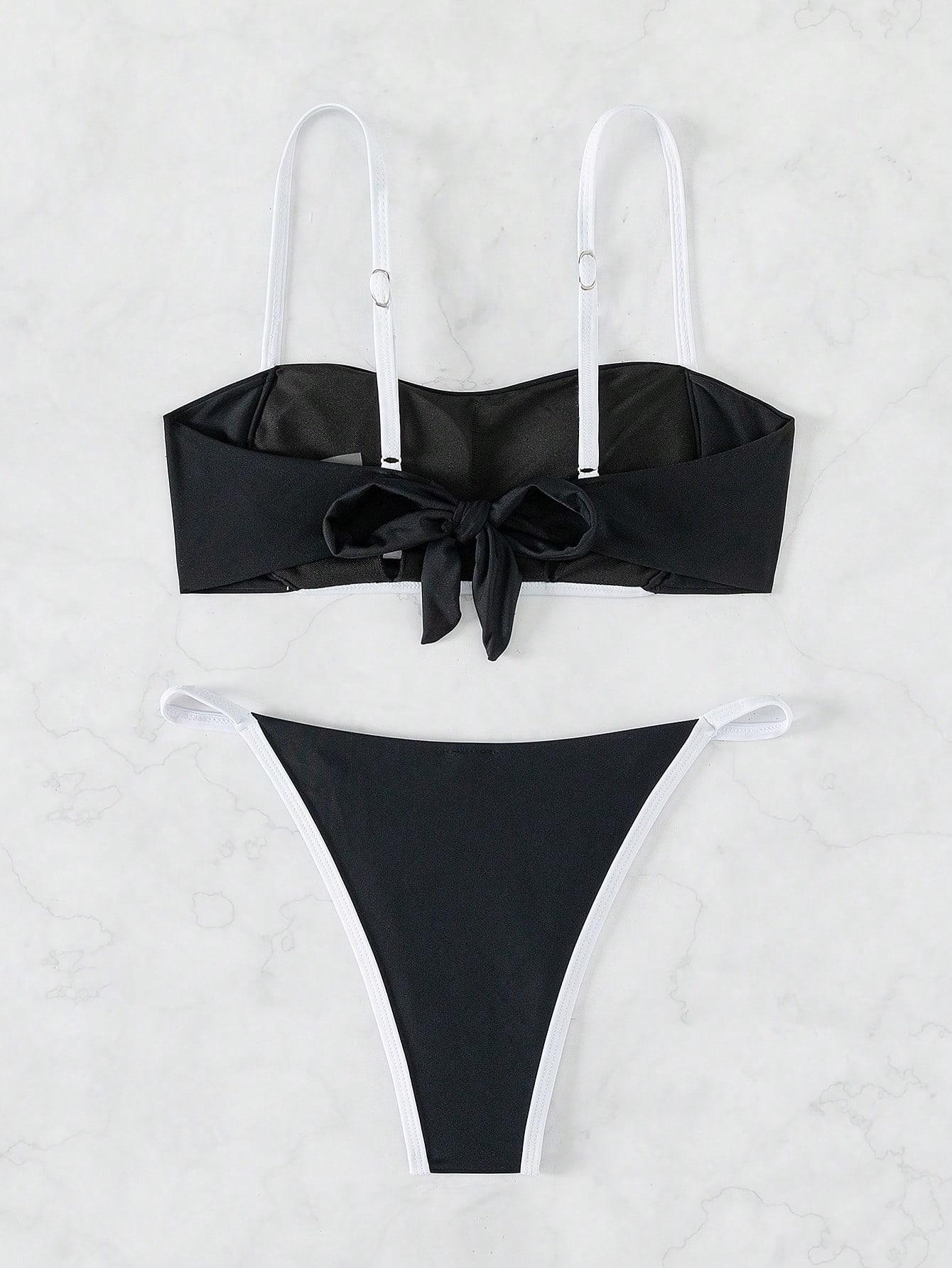 KOMPLET BIKINI Z KONTRASTOWĄ LAMÓWKĄ