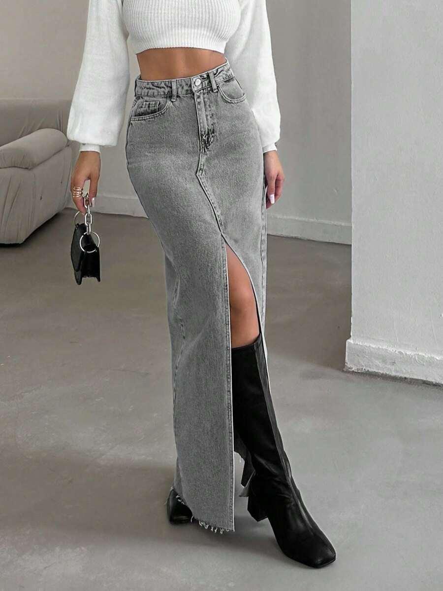 SZARA MAXI SPÓDNICA JEANS