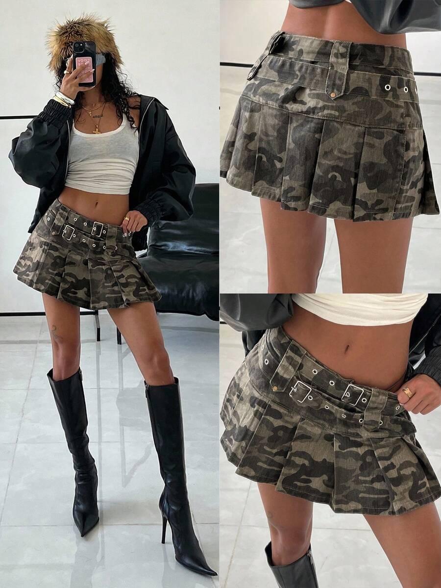 mini spódnica jeans wzór moro