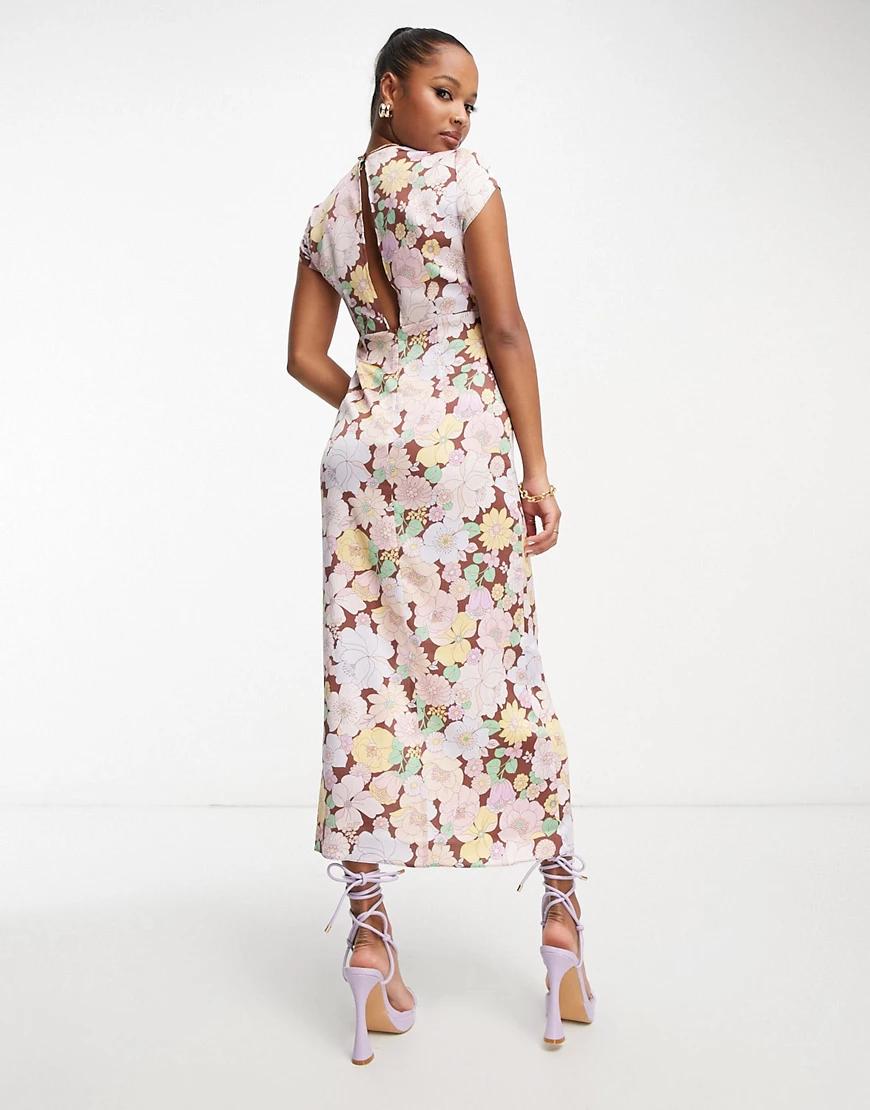 satynowa maxi sukienka kwiaty print 