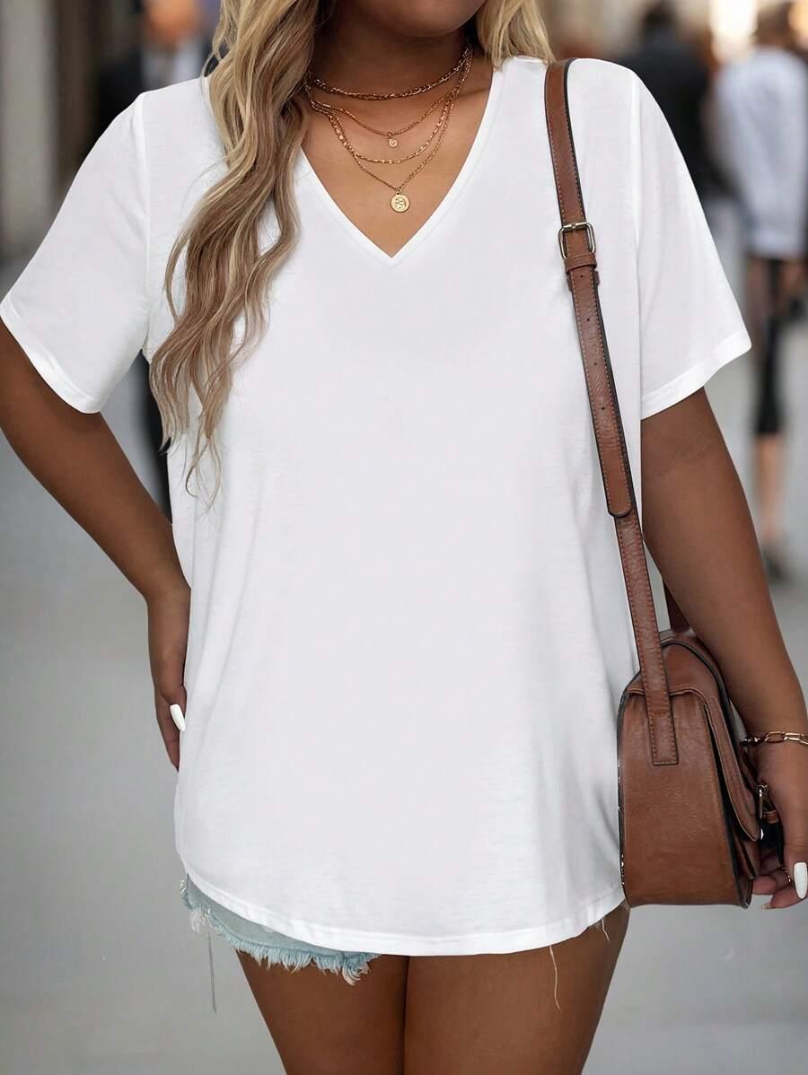 biały t-shirt v neck 