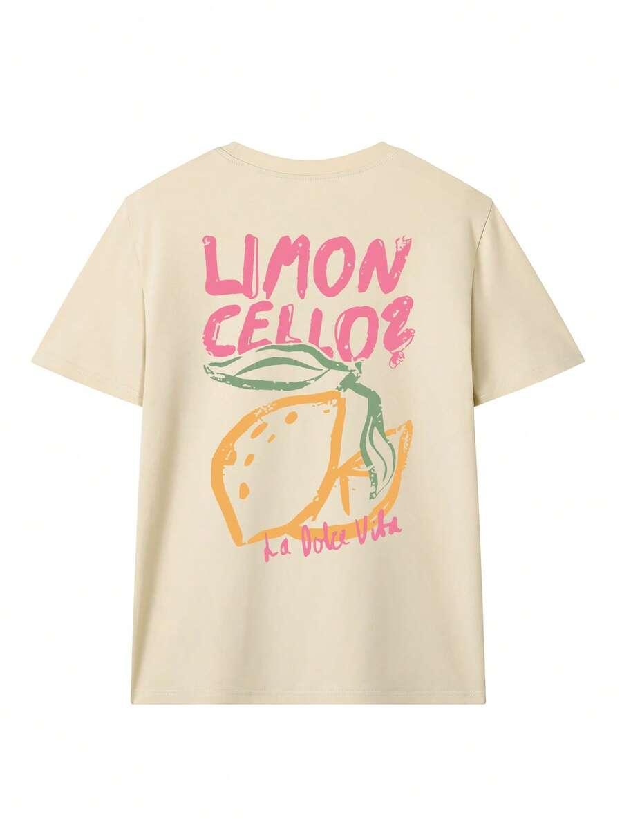 BEŻOWY T-SHIRT NADRUK