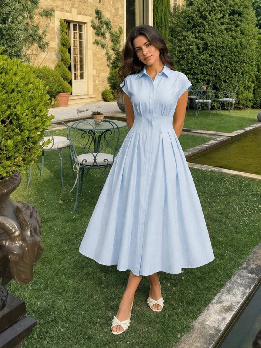 niebieska koszulowa sukienka