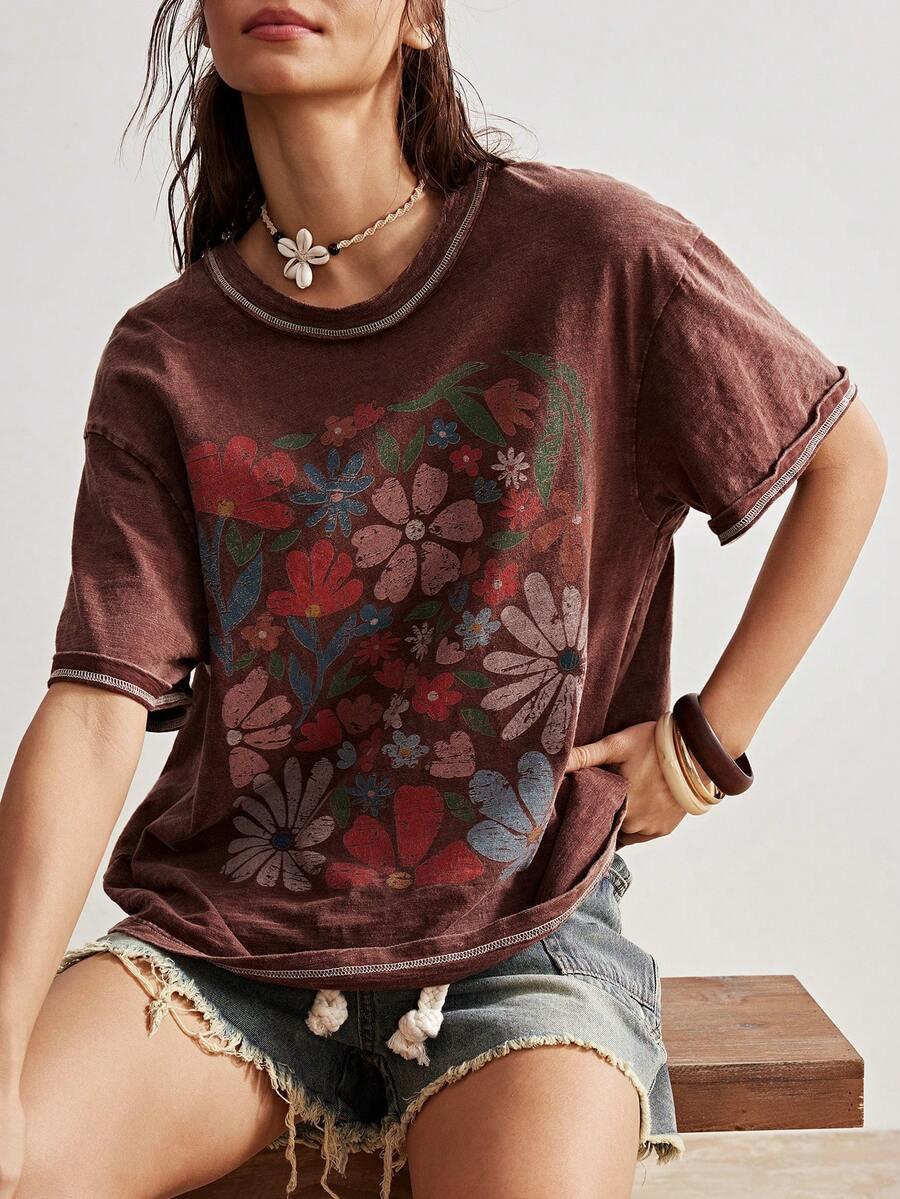 brązowy t-shirt print
