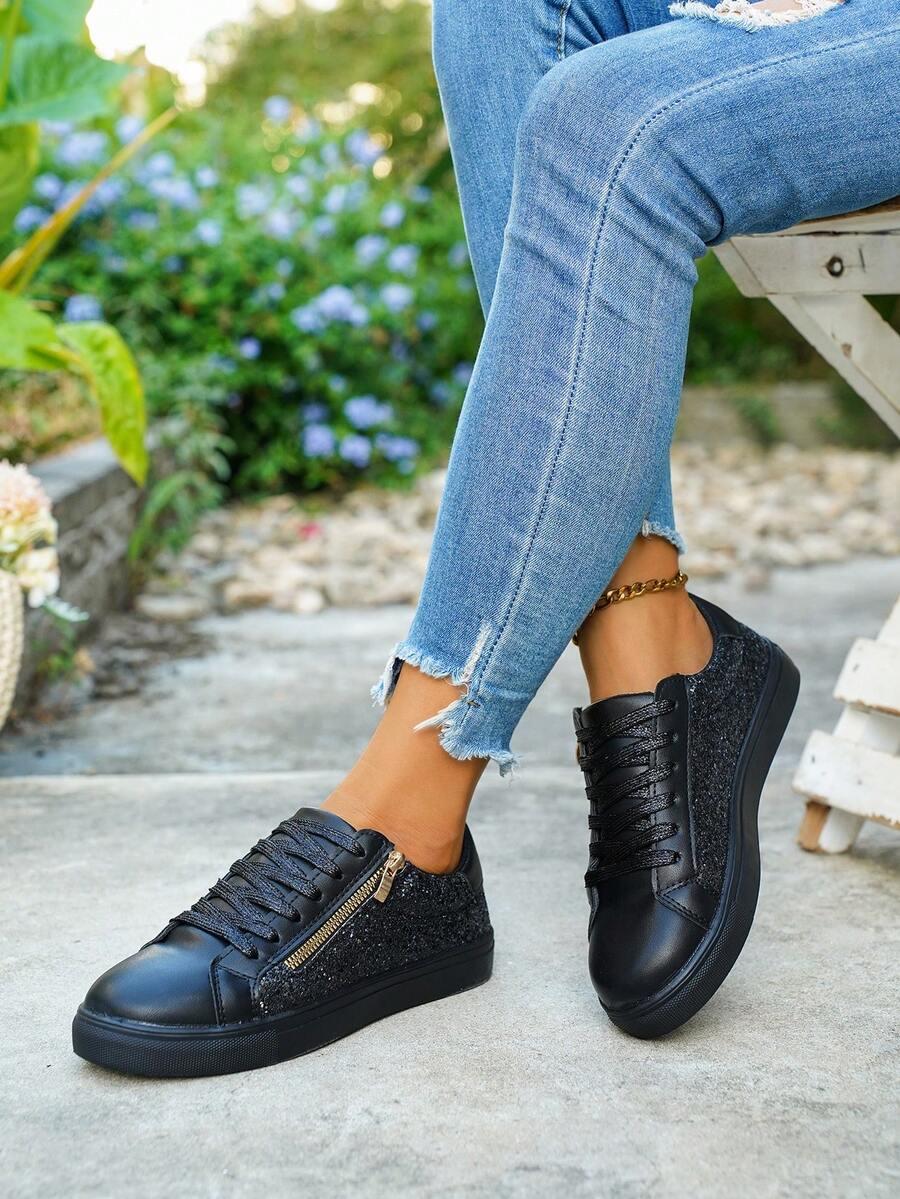 CZARNE BUTY SPORTOWE ZDOBIENIE
