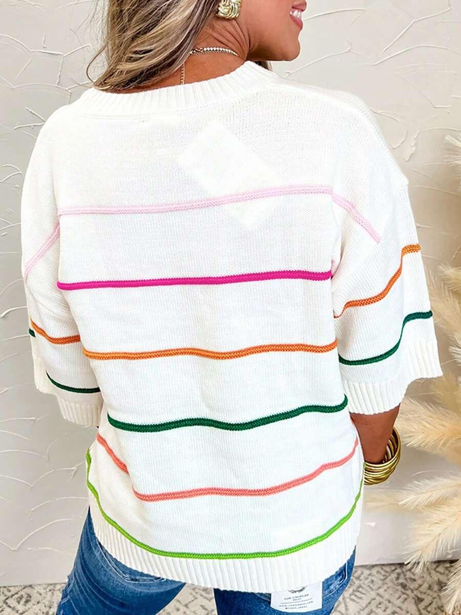 dzianinowy sweter wzór paski 