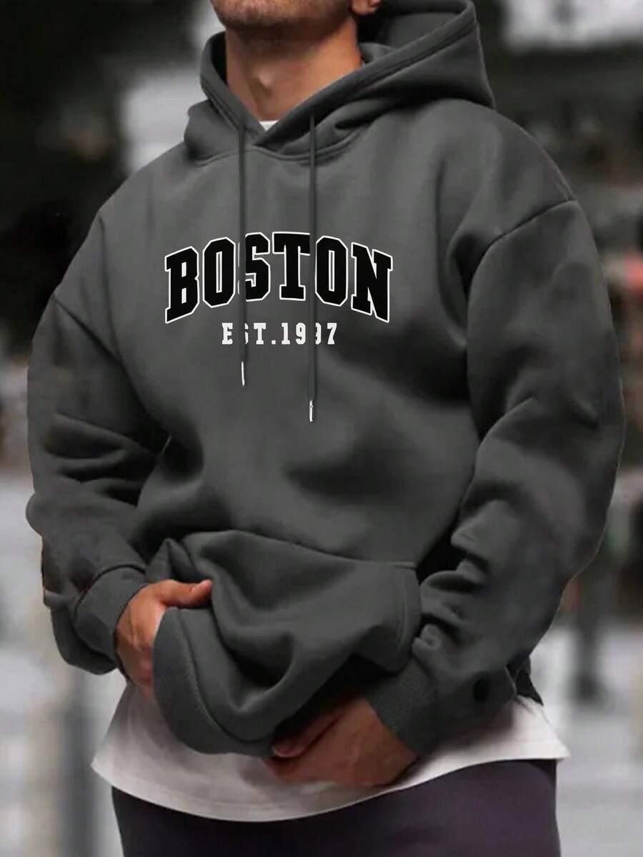 SZARA BLUZA KAPTUR nadruk boston