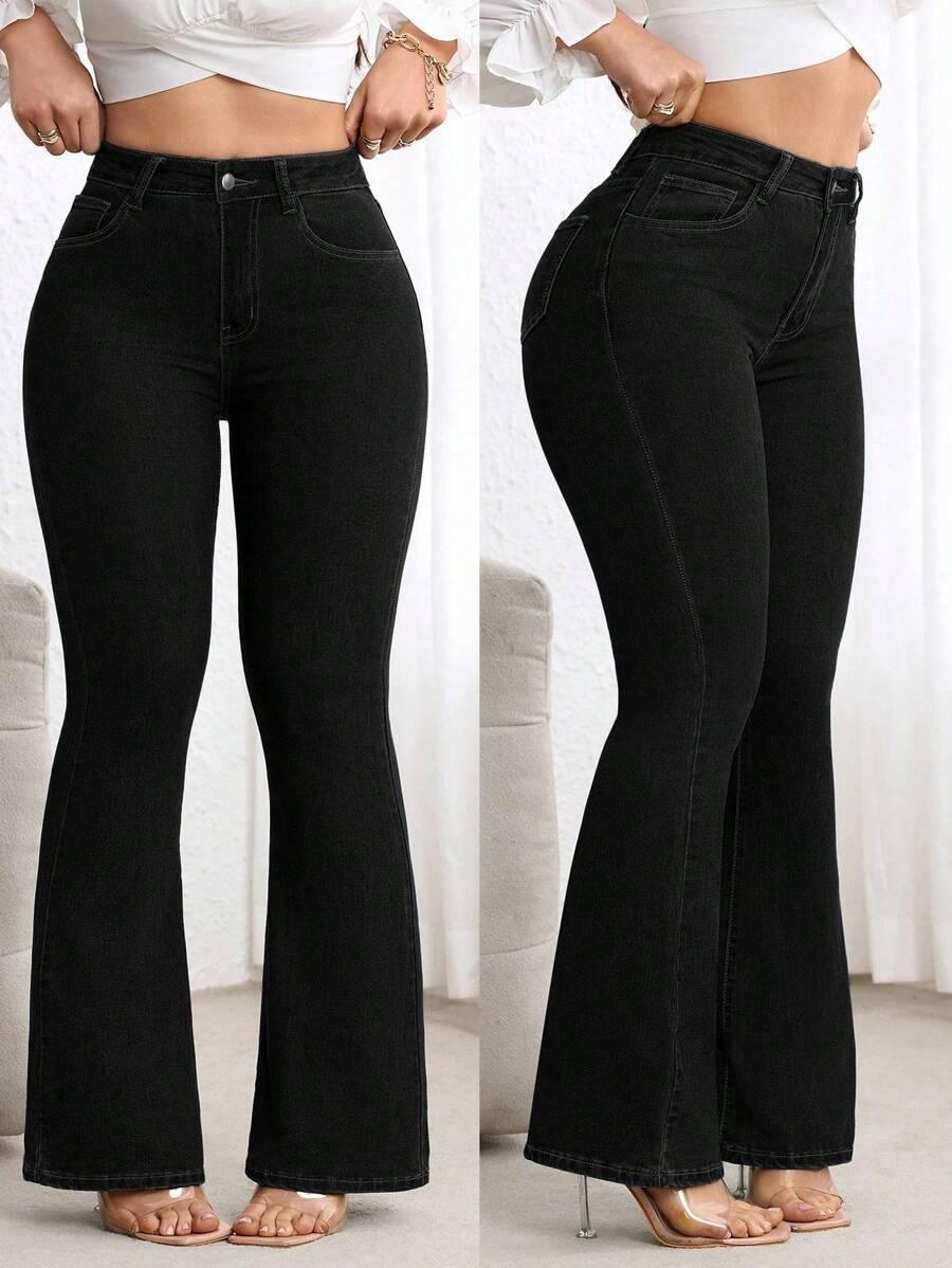 CZARNE SPODNIE JEANS DZWONY