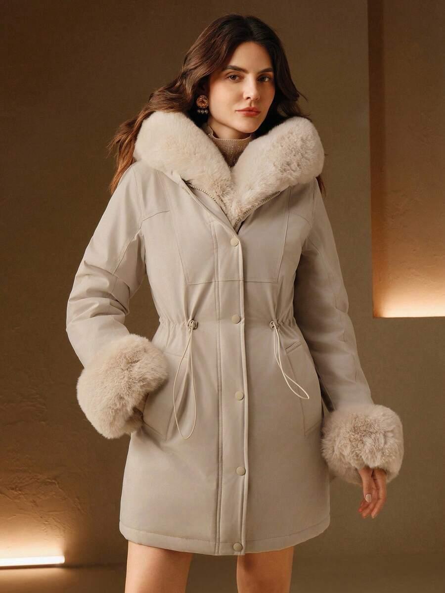 beżowa kurtka parka futerko