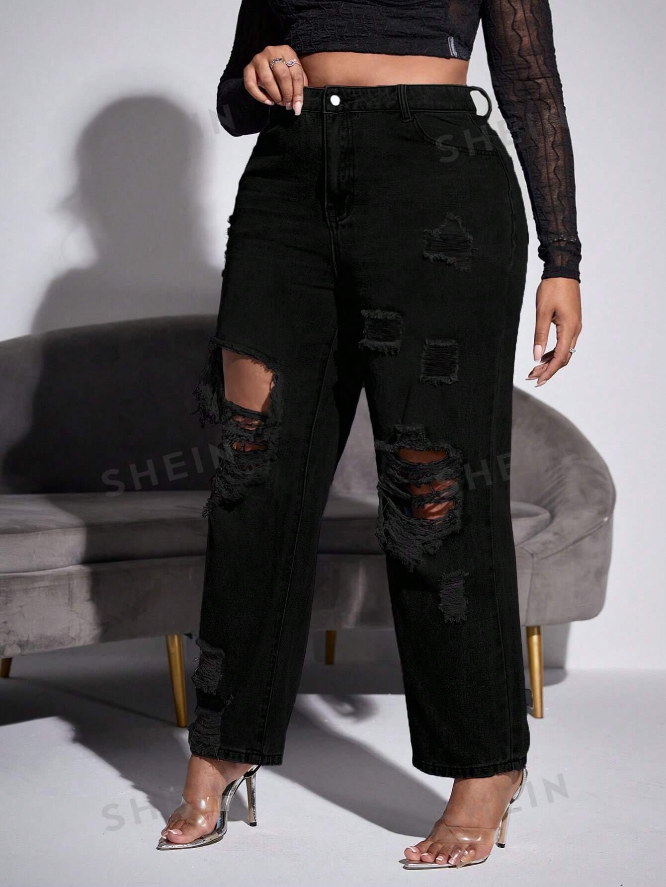 CZARNE SPODNIE JEANSOWE RIPPED