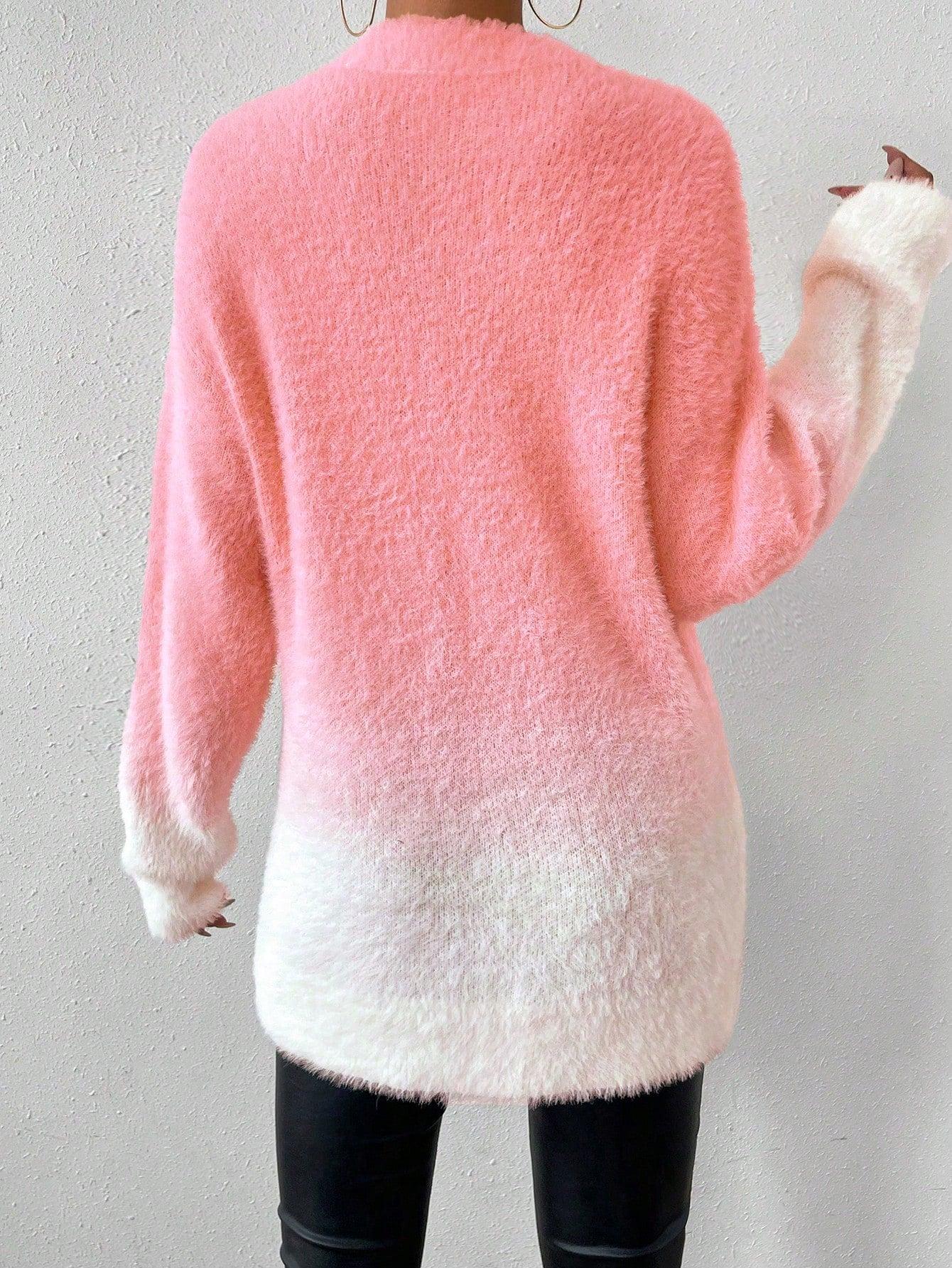 luźny sweter fluffy ombre casual 