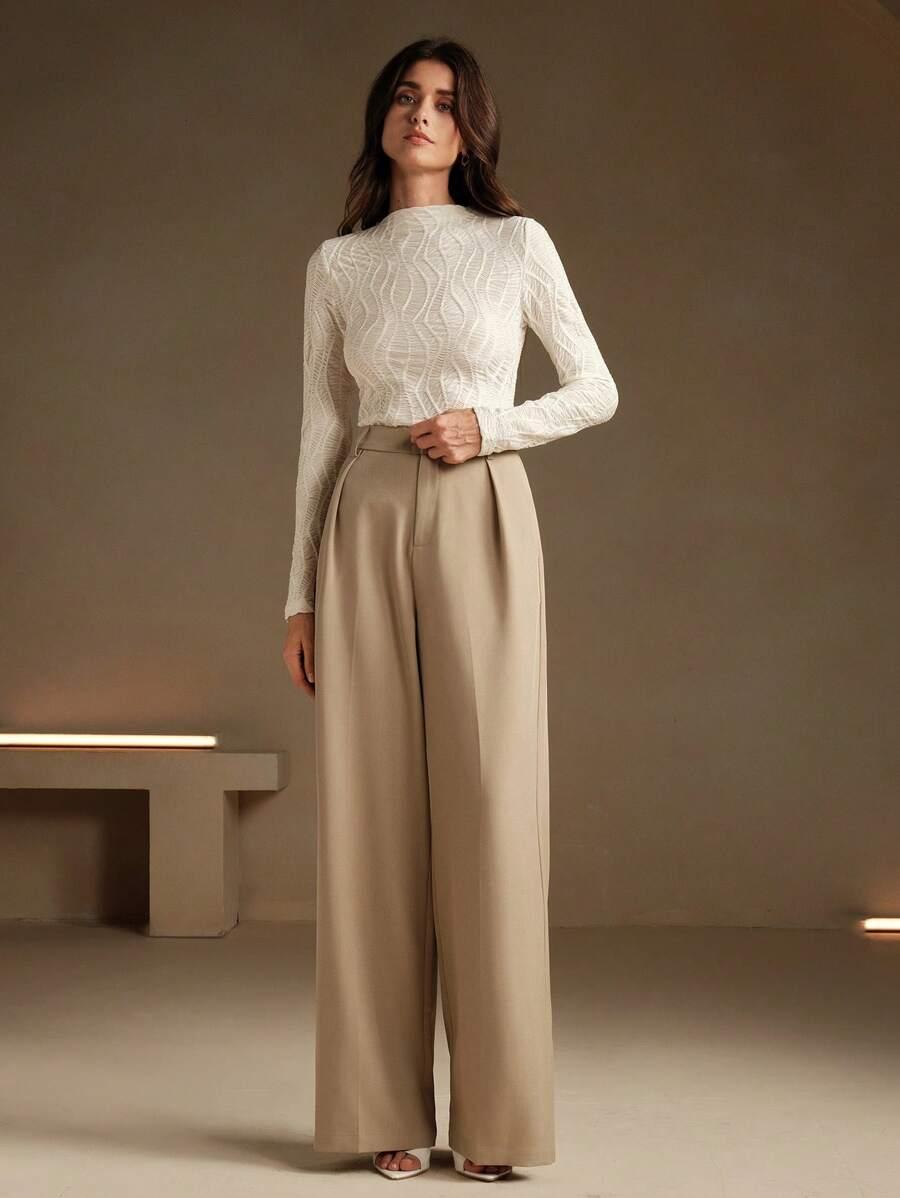 KREMOWA BLUZKA DŁUGI RĘKAW STÓJKA