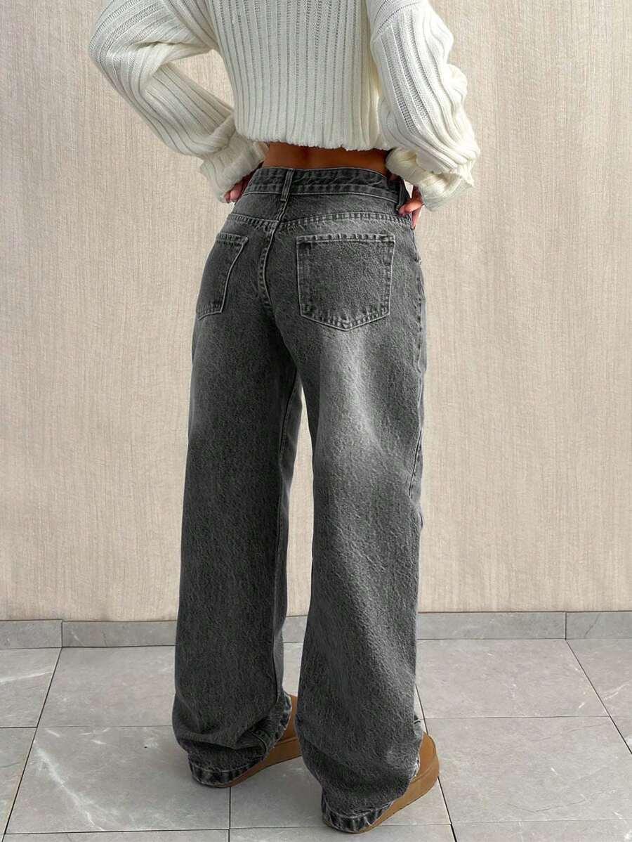 szare SPODNIE JEANS 