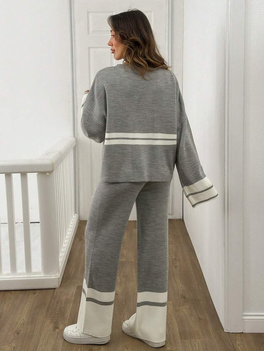 DZIANINOWY KOMPLET SWETER SPODNIE 