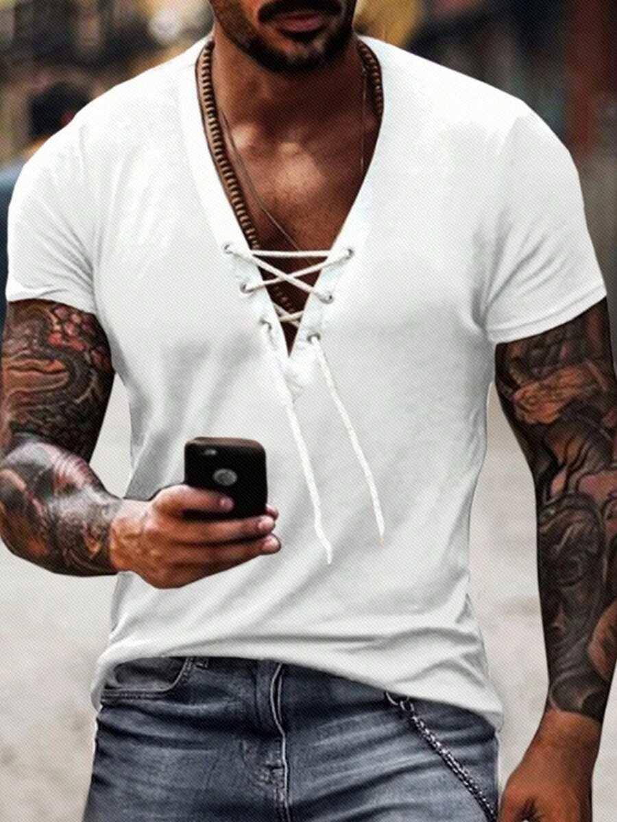 biały t-shirt v-neck