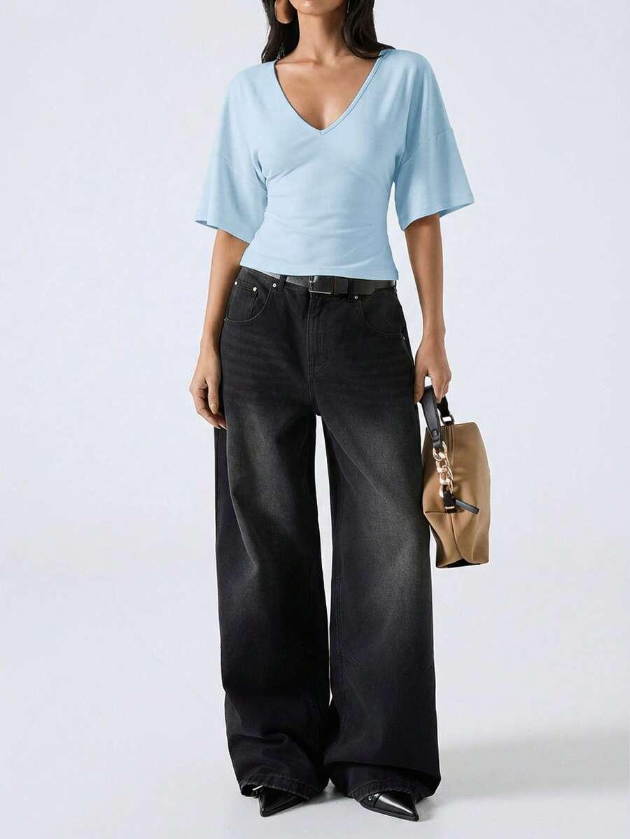 NIEBIESKA BLUZKA V-NECK